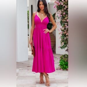 Vici Pink Plunge Neck Sleeveless Midi Sundress